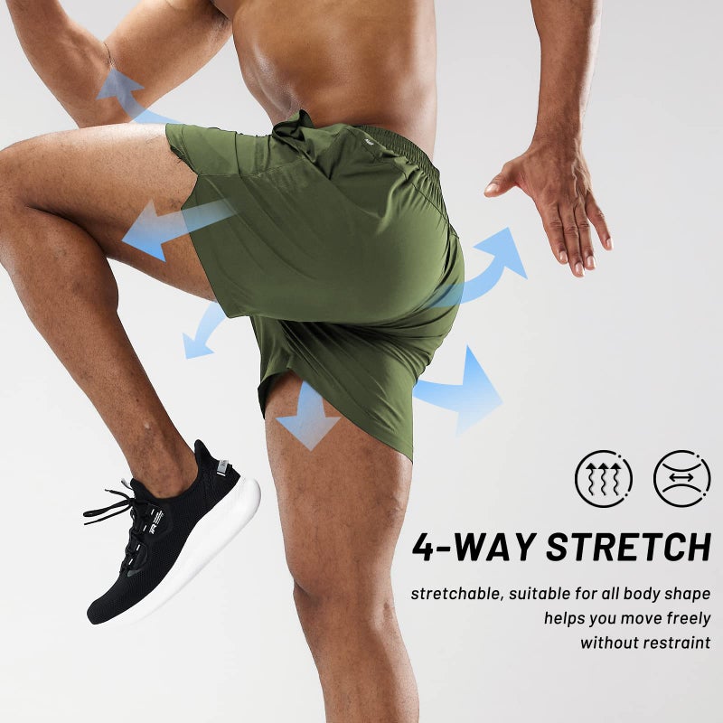 MIER Running Shorts for Men 5 Inch Inseam Quick Dry Gym Workout Athletic Shorts with Pockets, Army Green, M - Image 3